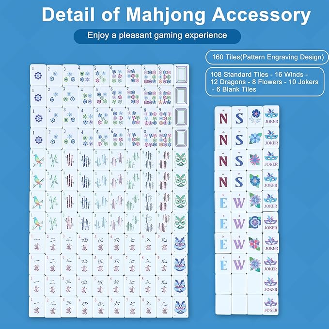 Juego de Mahjong Americano 160 Fichas - Arrowbash - Azul - Adultos miniatura 4