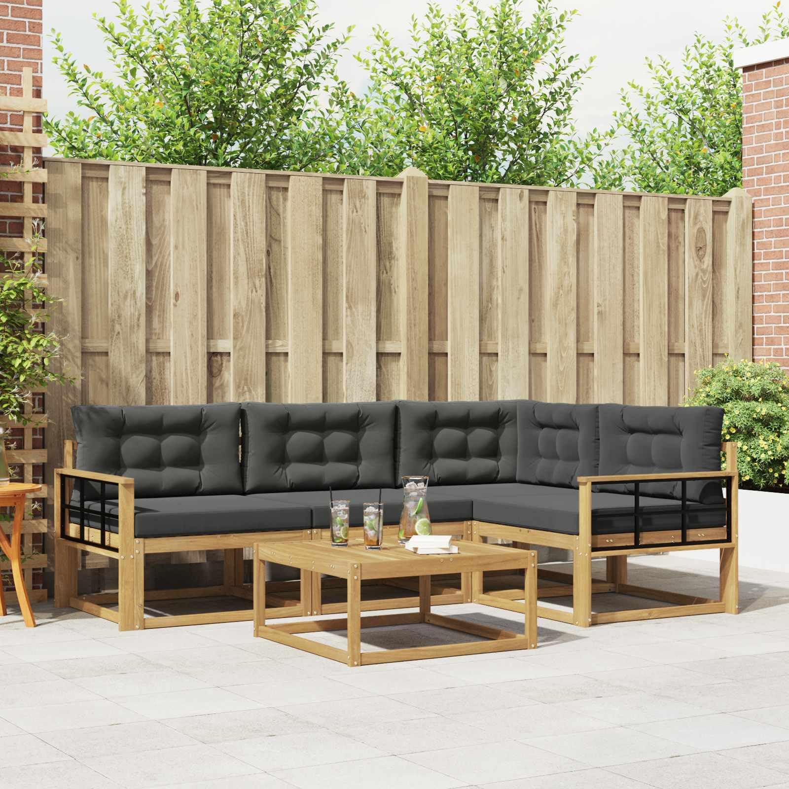 Sofaset für den Außenbereich aus Akazienholz | Modular, ergonomisches Design, Rückenlehne mit Lamellen, wetterfest, pflegeleicht
