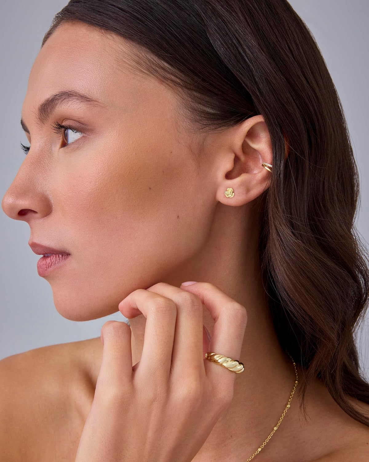 PAVOI 14K Gold Plated Dainty Flat Back Earrings for Women - Hypoallergenic Sterling Silver Posts Helix Cartilage Piercing Jewelry - Emoji Motif Bow Celestial Flatback Gold Stud Earrings Screw Back - Image 4