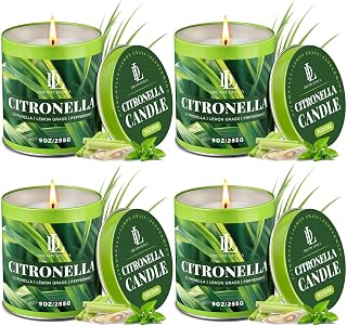 DL DREAMY DEWLA Citronella Candles Outdoor, Soy Wax 9 oz 4 Pack