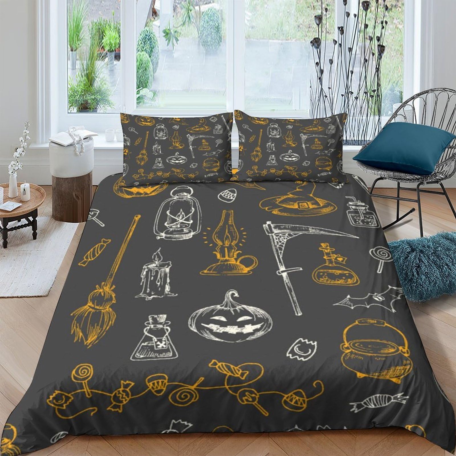Ctjqhvkz Style-5 3D Printed Halloween Pumpkin Fitted Sheet Microfiber Soft Gothic Skull Mattress Cover For Bedroom Guest Room Decor Single（135X200cm）