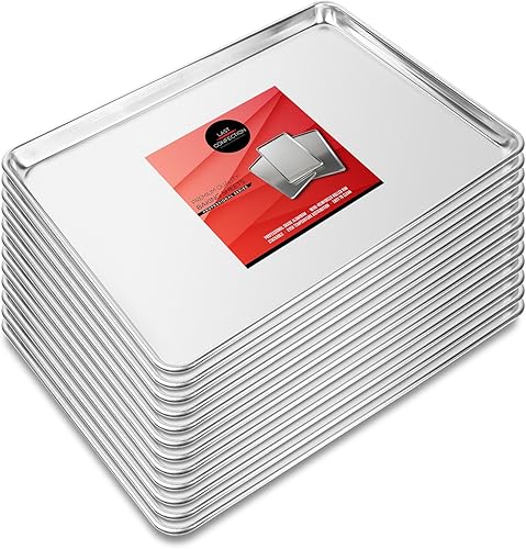 Last Confection 12 bandejas para hornear galletas de 15 x 21 pulgadas, bandejas de aluminio con borde para gelatina, bandejas de tres cuartos