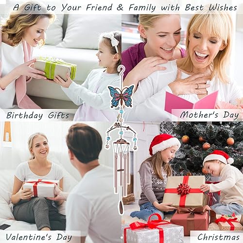 Miniatura 2 de Campanillas de viento de mariposa  Campanillas de viento para exterior de tono profundo de 34 pulgadas, 5 tubos de aluminio, regalos de mariposa de