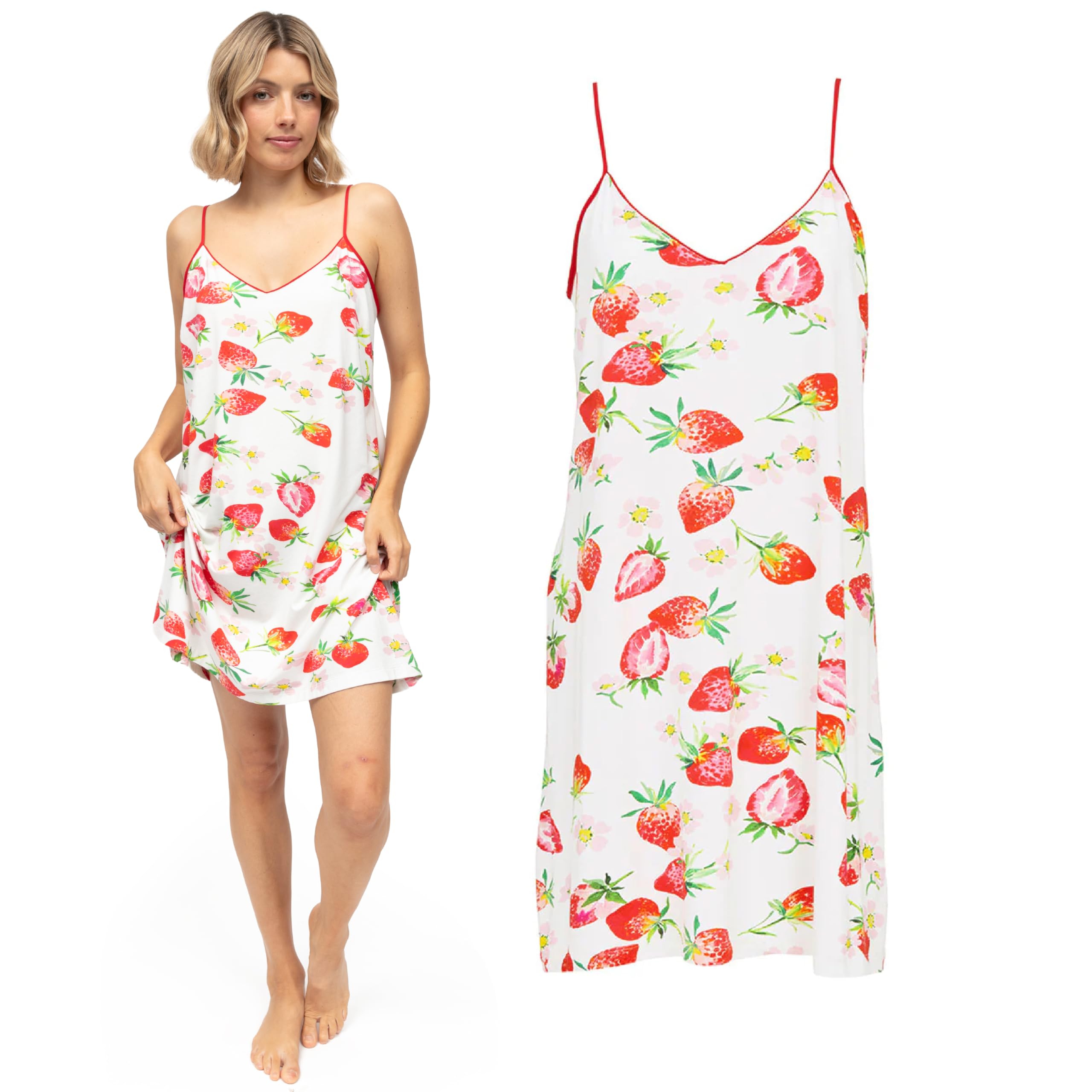 Cyberjammies Women's Pippa Strawberry Pippa Strawberry Print Strappy Short Nightdress | Cotton Modal Nightie | Summer Loungewear For