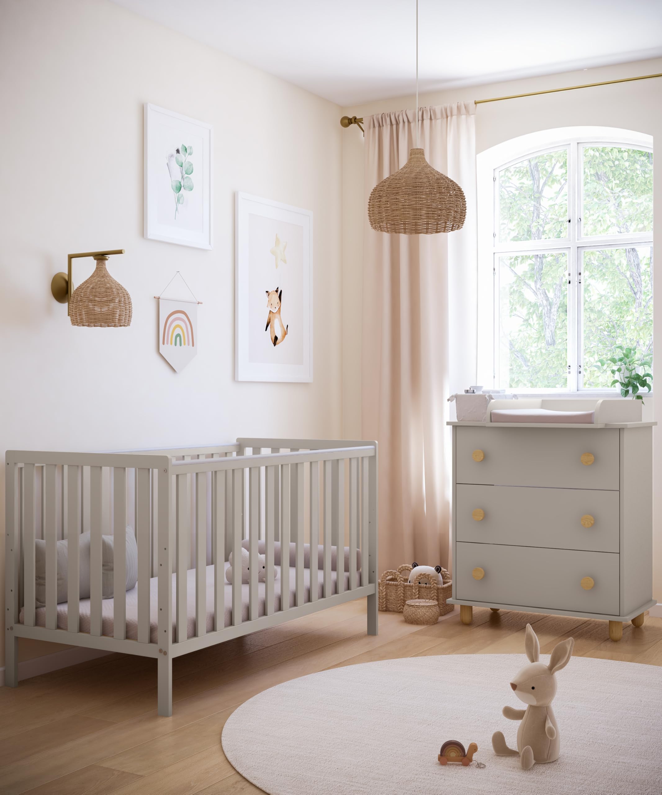 zee Bambi Cuna Bebé 140x70 cm Cachemira Cuna Infantil Clásica con Barrotes Base Regulable 3 Niveles Protección Antimordida Mueble Habitación Bebé