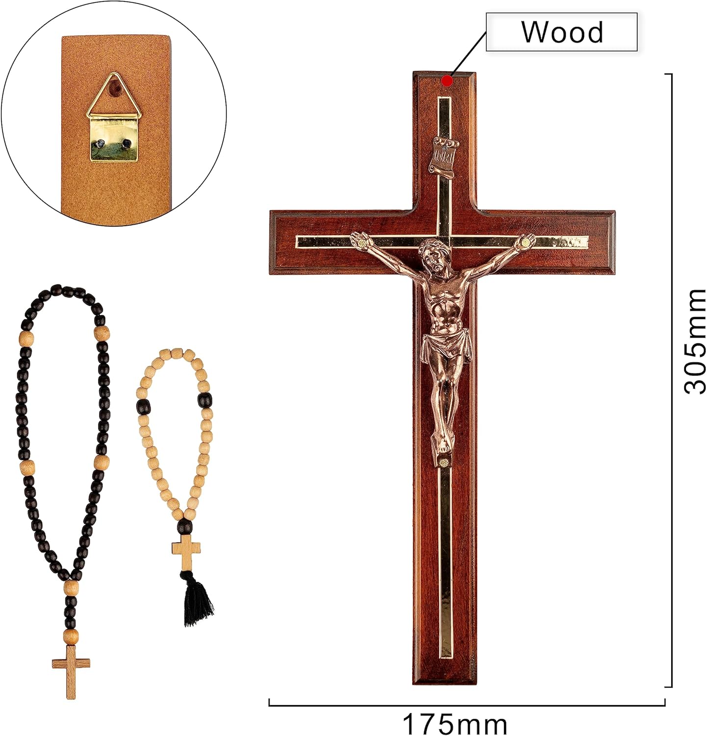 Woodvio - Handmade wooden wall cross, traditional Catholic crucifix