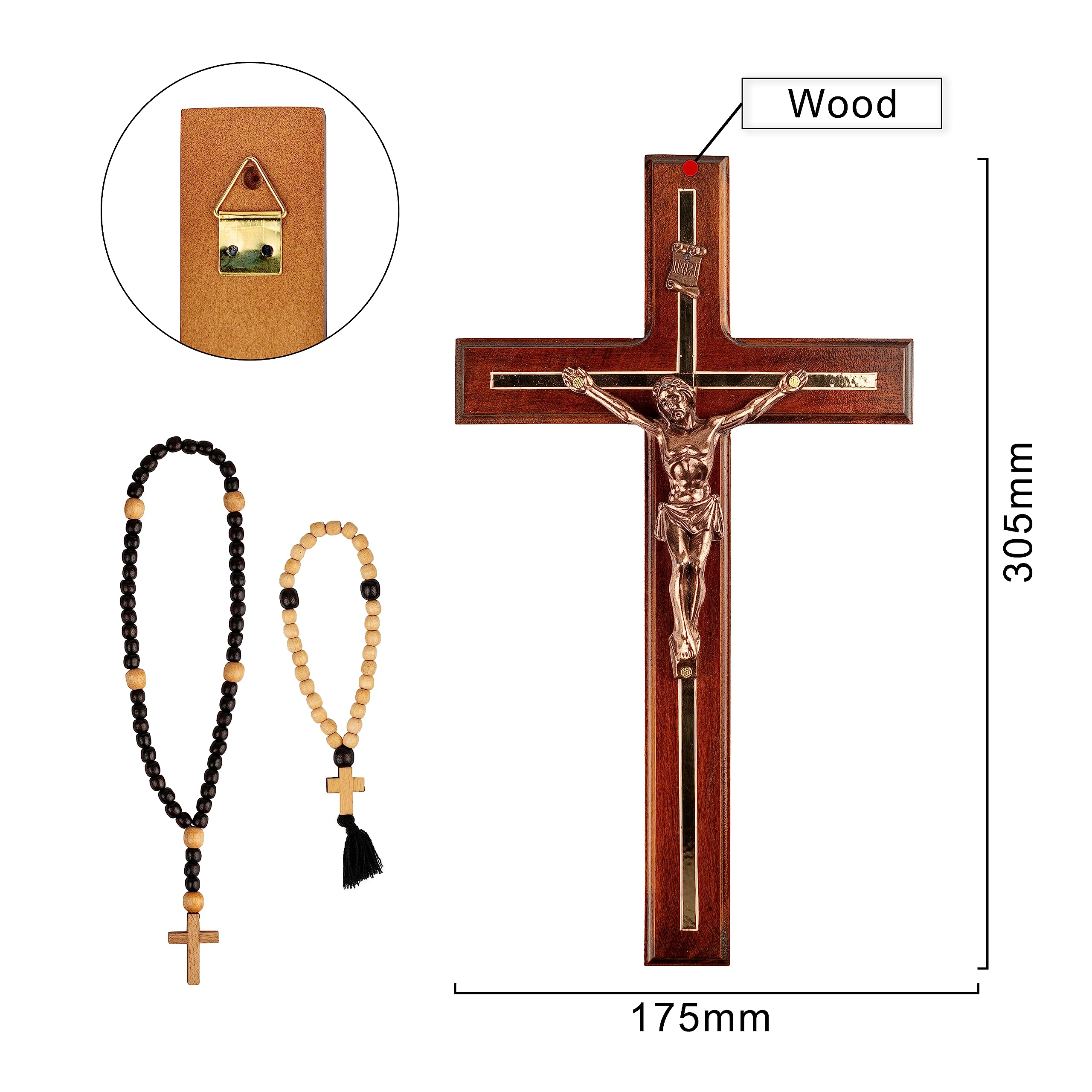 Woodvio - Croce da parete in legno artigianale, crocifisso cattolico tradizionale