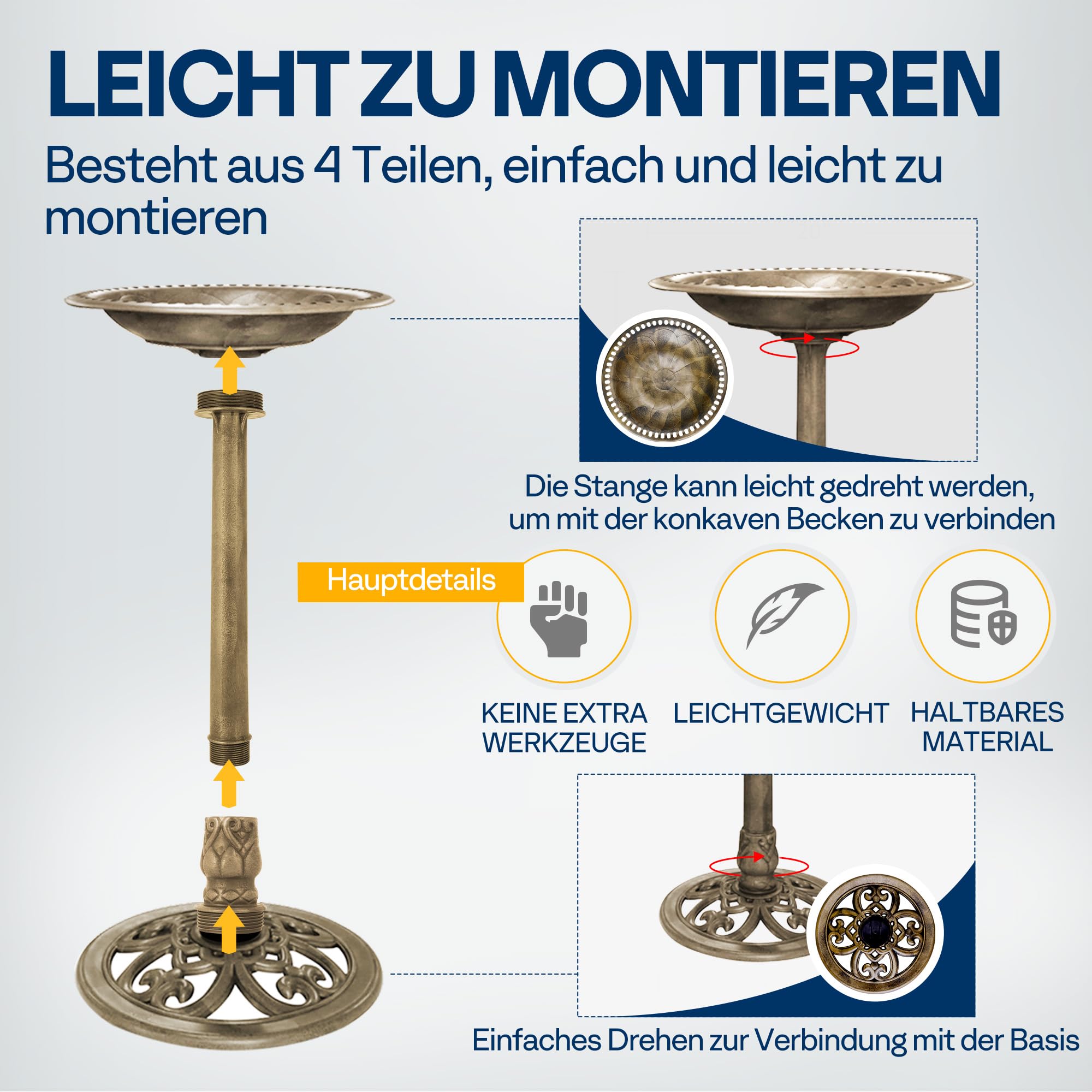 VIVOHOME Vogeltränke 71cm hoch Polyresin leicht antike Optik für Außenbereich - 3