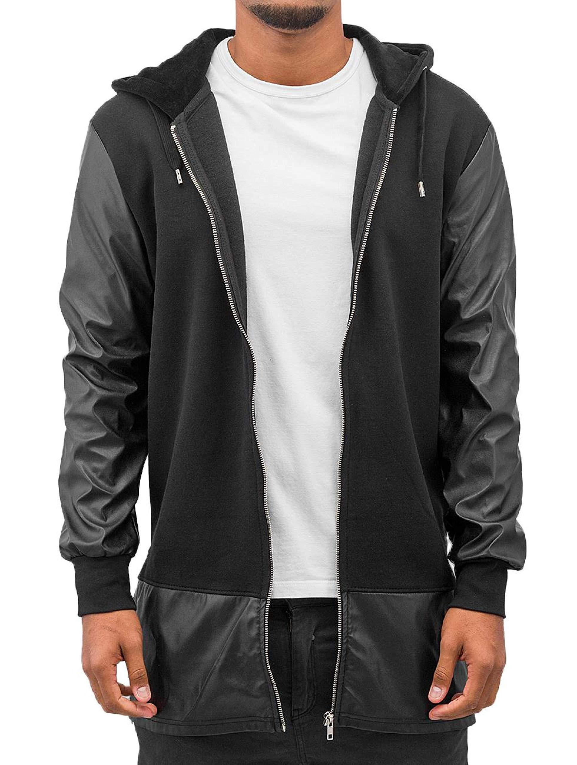 Bangastic Men Overwear / Zip Hoodie long leather, Black, Medium