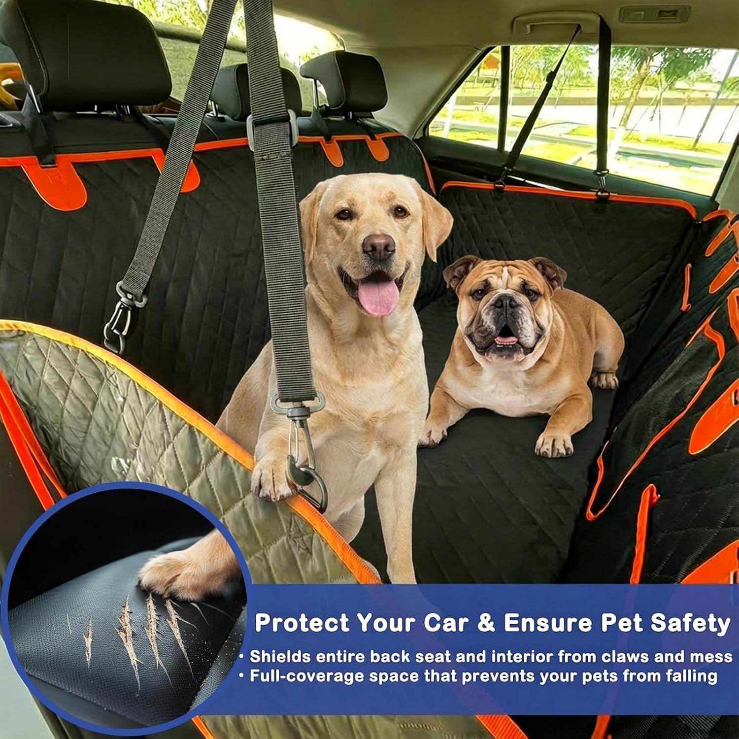 Dog Car Seat Cover for Back Seat,Waterproof Anti-Slip Hammock with Side Flaps, Heavy-Duty 600D Oxford Fabric, Scratchproof Pet Protector, Universal Fit for Cars, Trucks and SUVs