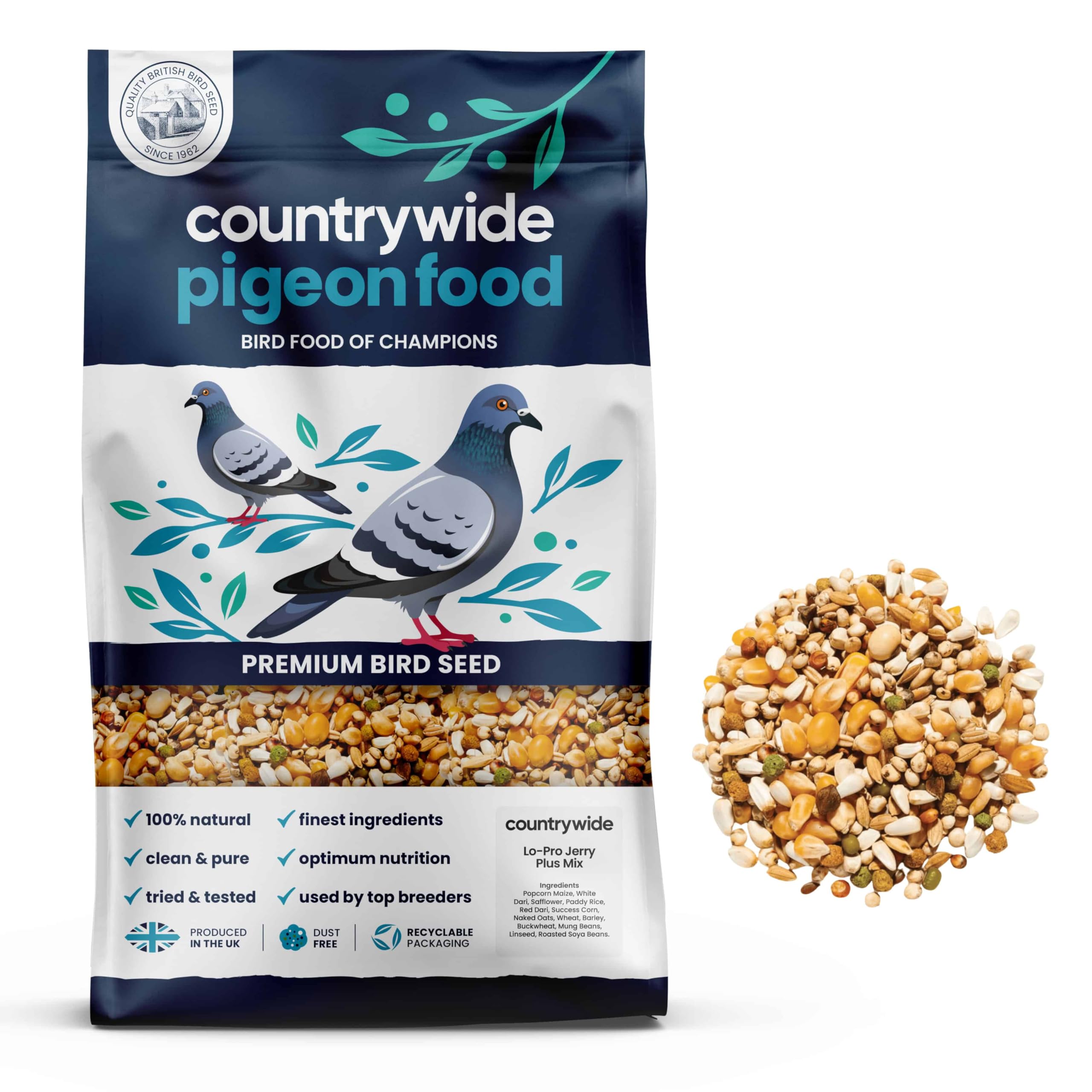 Countrywide Lo-Pro Jerry Plus Pigeon Food Mix 20 kg - Premium Quality - Low Protein, High Energy Specialist Mix For Pigeons - Dust Free
