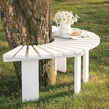 Park Patio Chair Tree Bench,Tree Benches Surround Outdoor Benches,Wooden Bench Wrap Around,Decorative Garden Furniture,Suitable for lawns, parks, courtyards, and balconies White