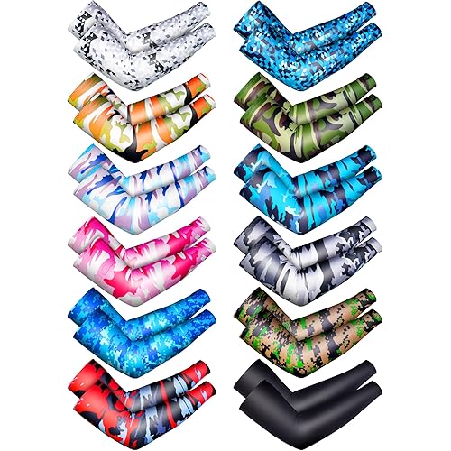 12 Pairs Sports Arm Sleeves for Kids Basketball Baseball Arm Sleeves UV Sun Protection Cooling Arm Cover Sleeve