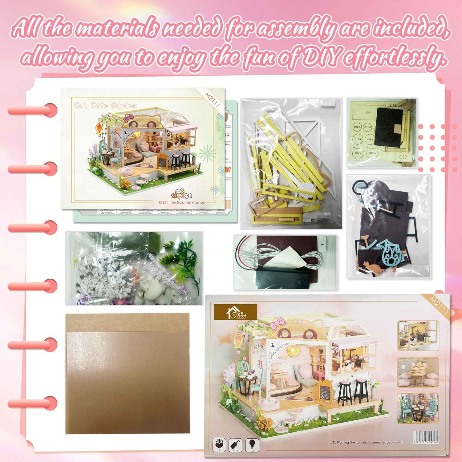 Flever Dollhouse Miniature DIY House Kit Creative Room with Furniture for Romantic Valentine's Gift (Cat Cafe Garden)