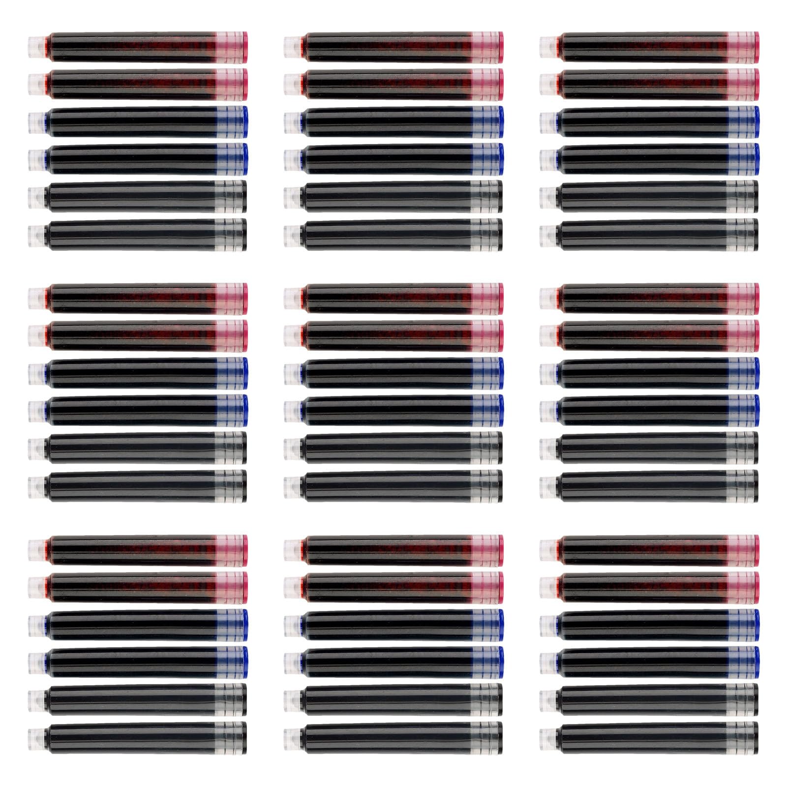 450 Stück Kompatible Tintenpatronen für Füllfederhalter 3,4mm Kunststoff Nachfüllpatronen in Blau Schwarz und Rot für Büro und Prüfungen