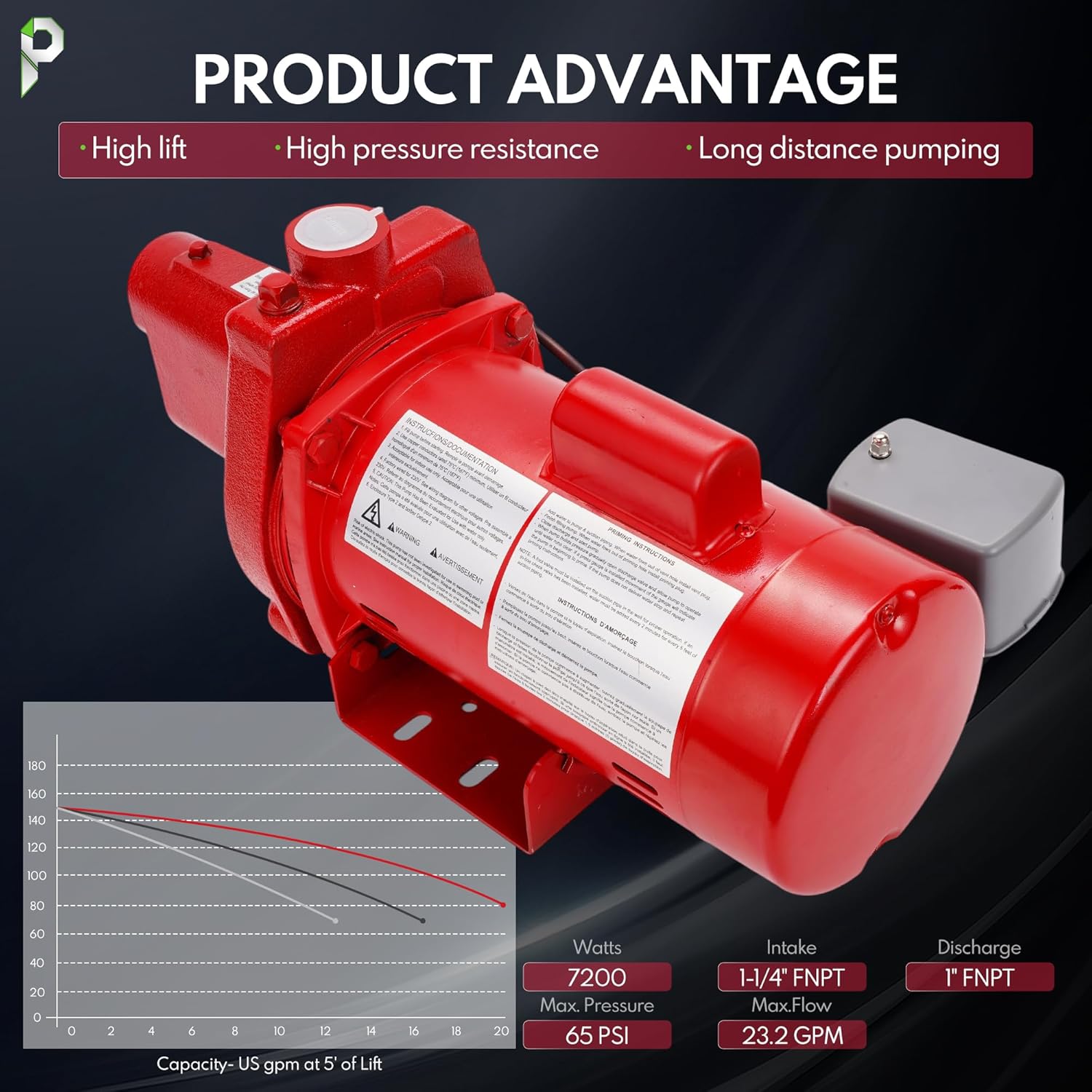 Cast Iron Shallow Well Jet Pump,1 HP, 23 GPM, 115/230 Volt,for Home/Agriculture/Irrigation 602208 RJS-100-PREM