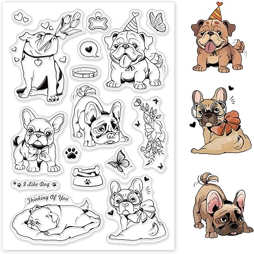 GLOBLELAND Sellos transparentes para perros de bulldog francés, sellos de goma transparente para perros y amigos, sellos de goma para álbumes de