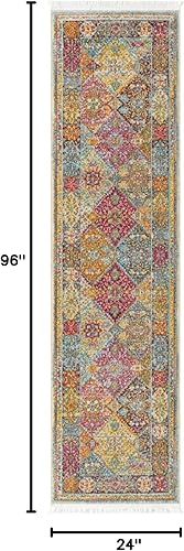 Miniatura 2 de Unique Loom Baracoa Collection - Alfombra de área Marta (2 pies x 8 pies, multi borgoña)