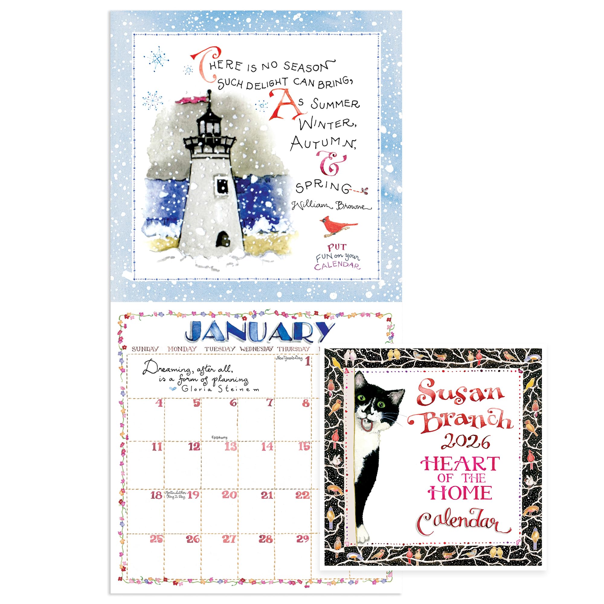 TF Publishing 2026 Susan Branch Mini Calendar with Monthly Grids for Appointments and Scheduling - Vertical Small Wall Calendar 2026 with Premium