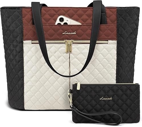 Miniatura 7 de LOVEVOOK Bolsa para laptop para mujer de 17 pulgadas, acolchada con diamante, bolsa de mano para laptop, bolsas de hombro para computadora,