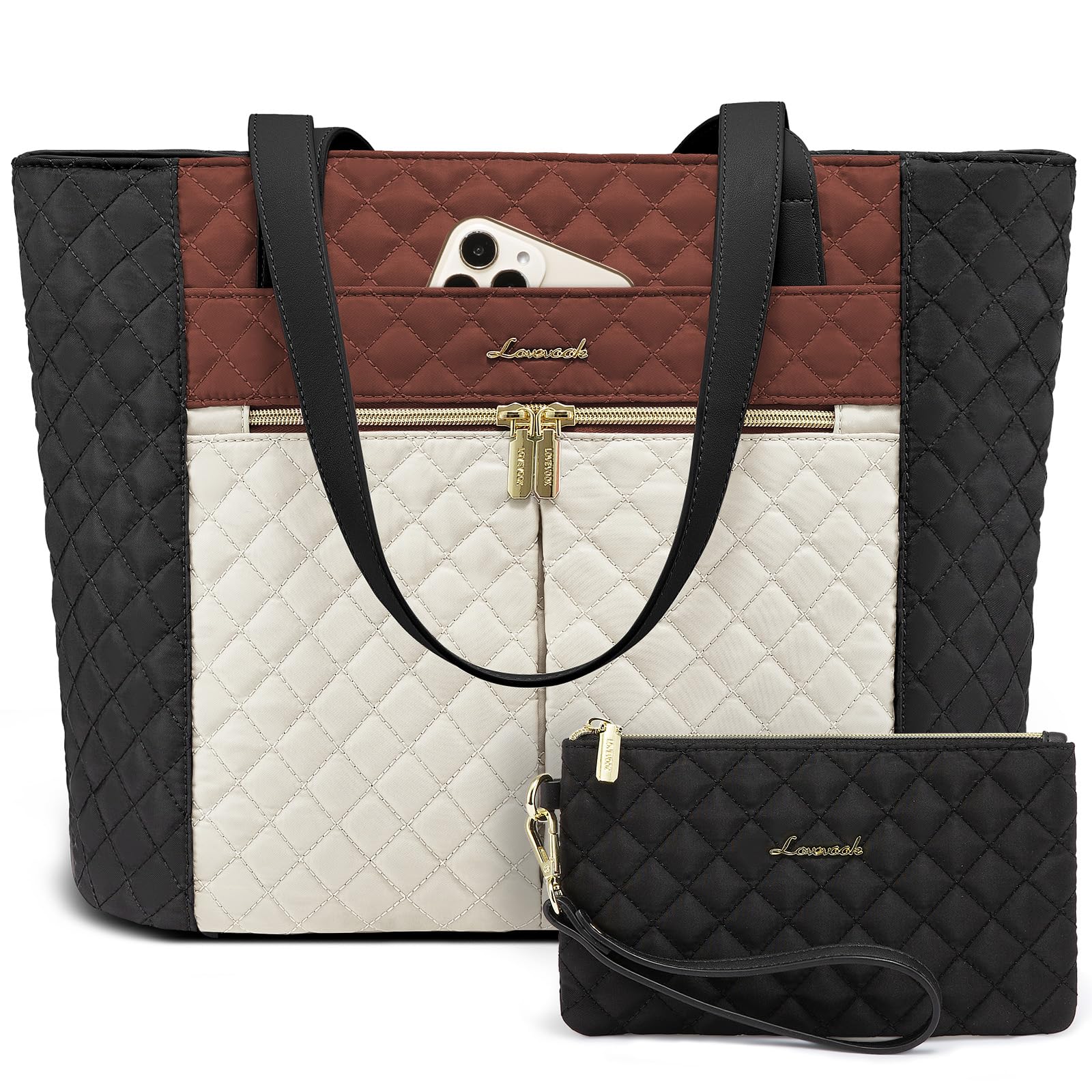 LOVEVOOK Laptop Bag for Women 15.6 inch,Diamond Quilted Work Tote Bags Womens Computer Shoulder Bags,Stylish Travel Tote Bags Laptop Purse Briefcase