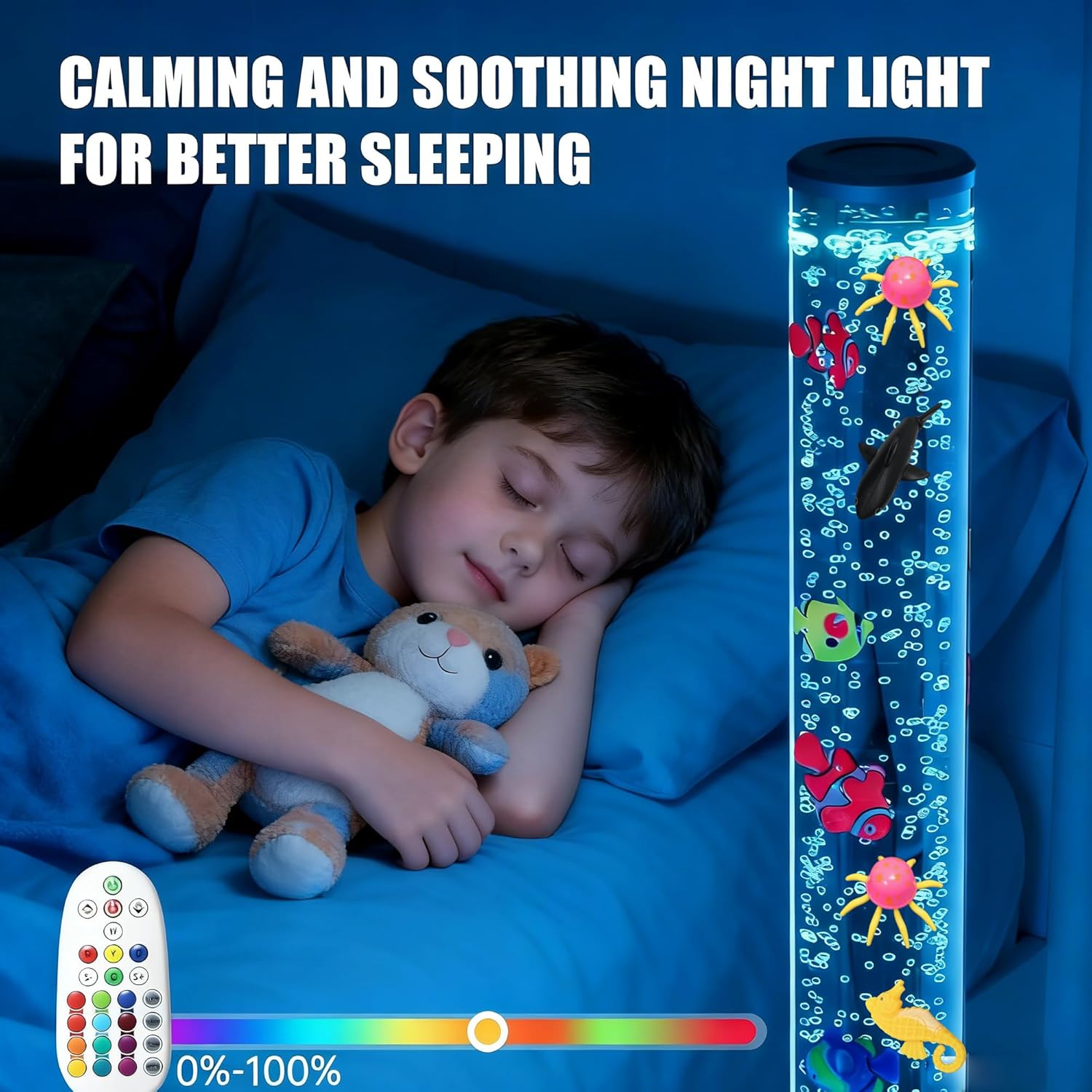 Extra Large 4FT LED Bubble Fish Tube Lamp– Sensory Aquarium Lamp with 10 Floating Fish & 20 Color Effects – Calming Light for Autism, ADHD, Stress & Anxiety Relief