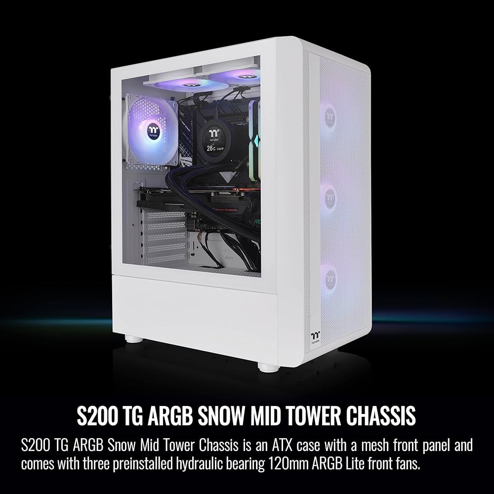 Amazon.com: Thermaltake S200 TG ARGB Snow ATX Tempered Glass