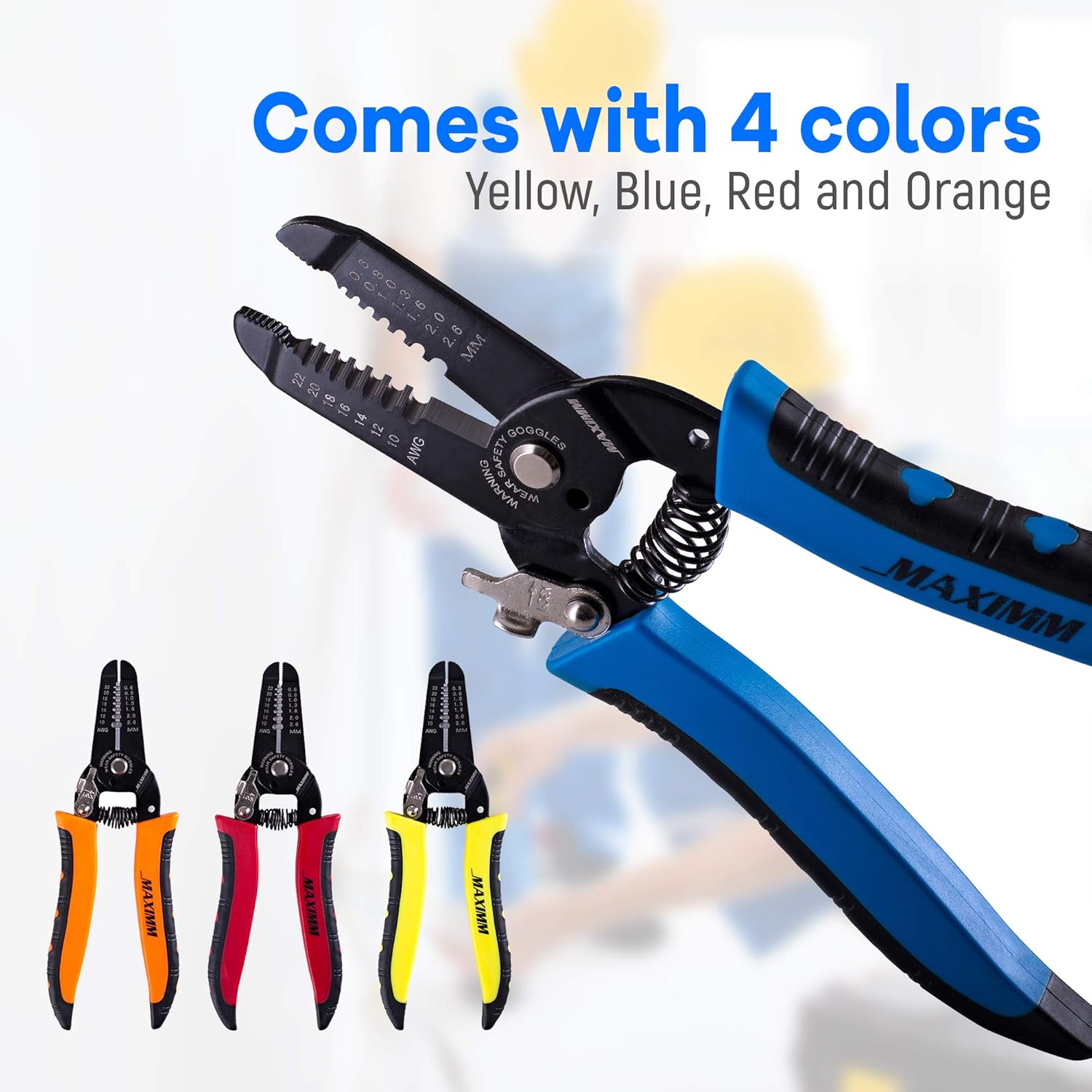 Maximm Cable Electrical Wire Cutter And Plier, 4 Pack Multi-Function Hand Tool With Precision Threading Hole, 10-22 AWG - Yellow, Blue, Red and Orange