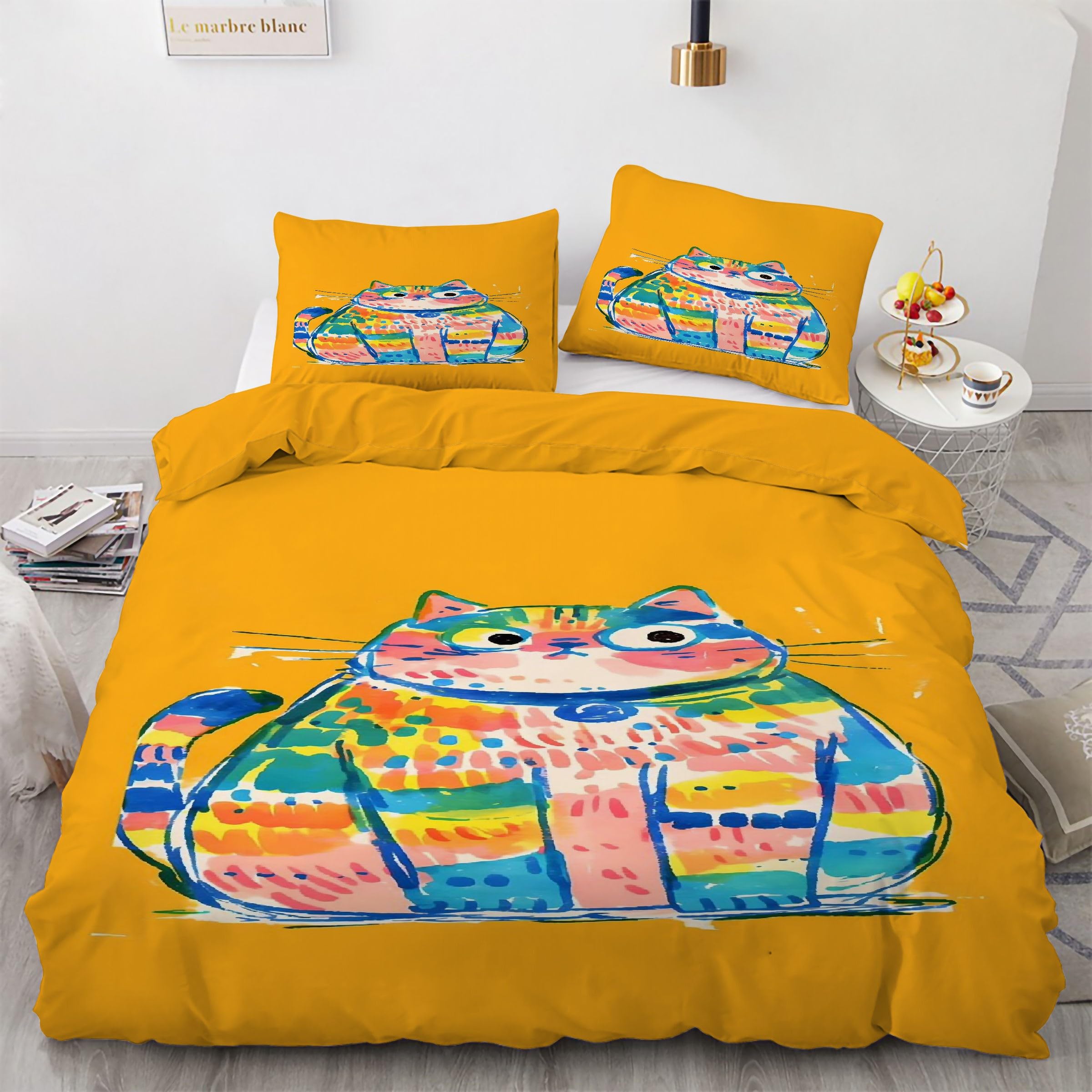 Housse de couette dessin animé 90x190 parure de lit chaton microfibre douce avec zip
