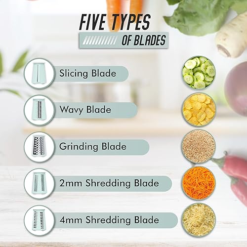 Miniatura 2 de Rallador de queso giratorio 5 en 1 con manivela de mano - Rebanador multifuncional de verduras, trituradora de nueces y quesos - Rallador de