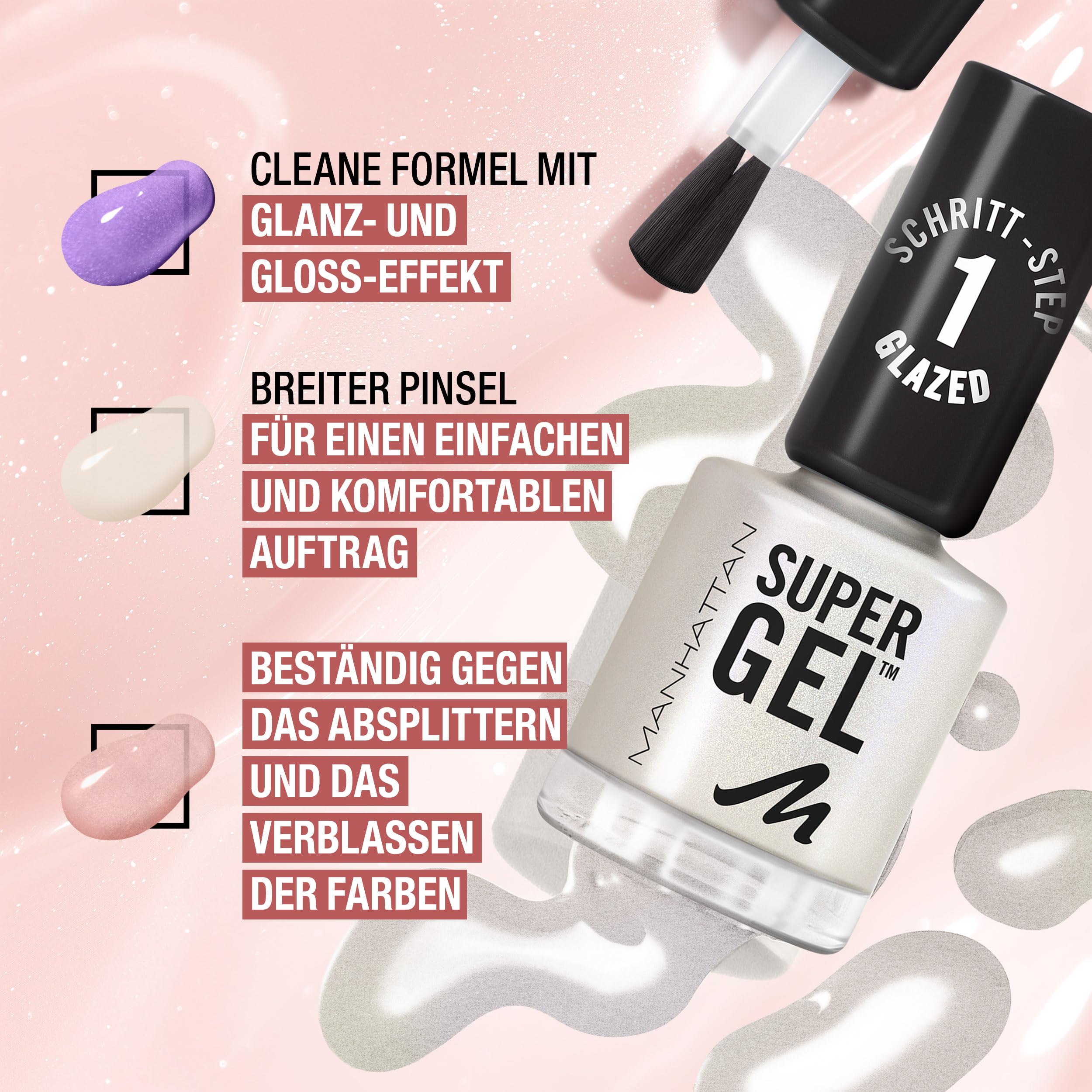 Manhattan Super żelowy lakier do paznokci – efekt manicure bez promieniowania UV – różowy lakier do paznokci utrzymuje się do 14 dni – kolor Pop Princess Pink 240 – 1 x 12 ml