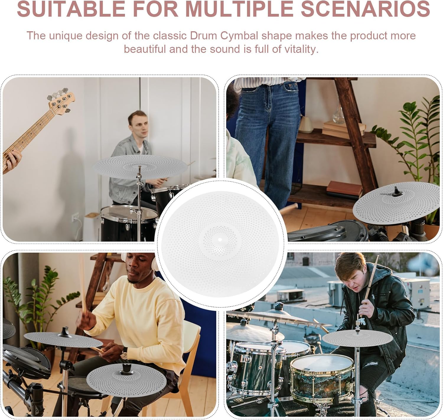 3pcs Low Volume Alloy Drum Cymbal Pack 14"/16" Silent Mute Cymbals for Drum Kit Practice Jazz Percussion Set