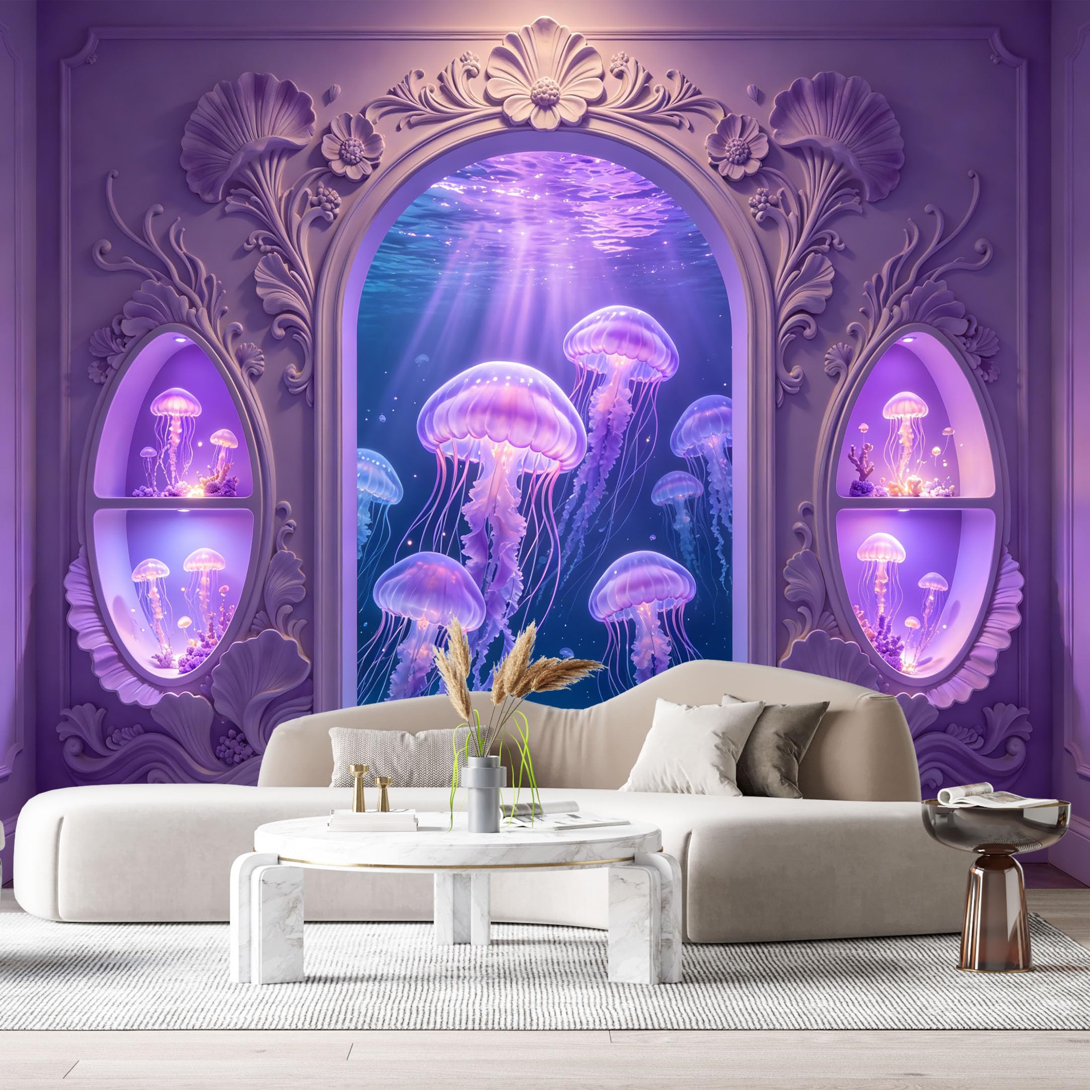 Custom Size Wall Murals Fantasy Underwater Jellyfish Ocean 3D Trompe L'Oeil SelfAdhesiveWall Fabric Removable Wallpaper Wall Decor for Living Room Bedroom Bathroom