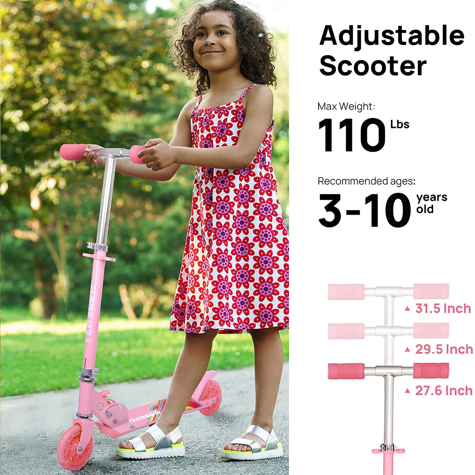 TENBOOM Monopattino Pieghevole Per Bambini 3-10 Anni Con Ruote LED Luminose E Altezza Regolabile