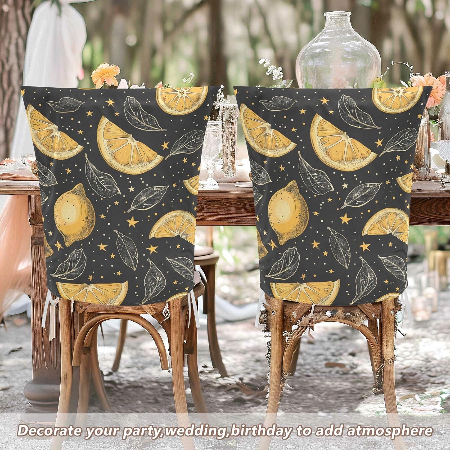 ALAZA Lemon Stars Moon Chair Back Cover Set of 6, Washable Reusable Removable Chair Slipcovers Decorative Chair Cover for Home Kitchen Wedding Party