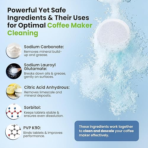 Miniatura 5 de Tabletas descalcificadoras para cafetera, paquete de 25, limpiador de cafeteras que elimina acumulaciones, manchas y aceite, compatible con Keurig,