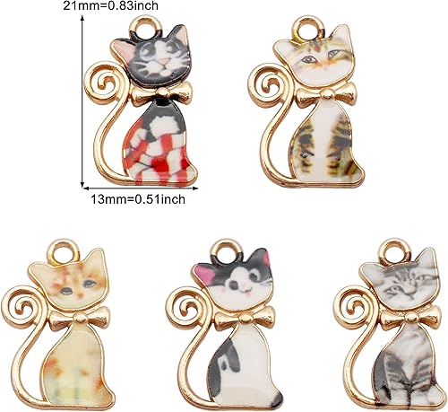 Miniatura 2 de 30 dijes chapados en oro de 0.827 x 0.512 in de gato para mascotas, colgante de animales, joyería, collar, pulsera, aretes, accesorios para hacer