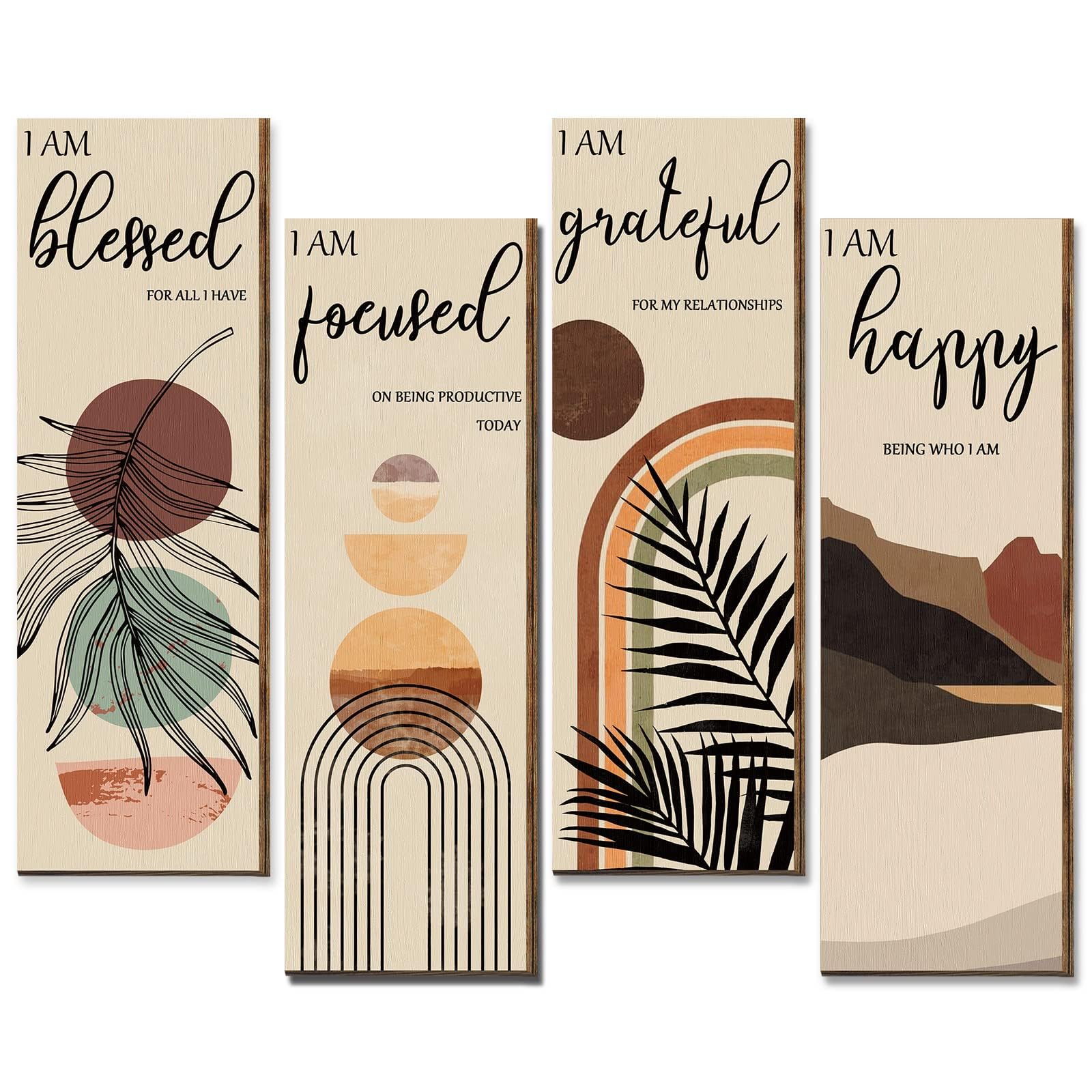 Khazna Boho Wall Art Prints, Mid Century Positive Affirmations, 4PCS Unframed Art Prints for Living Room, Bedroom, Kitchen, Home Office