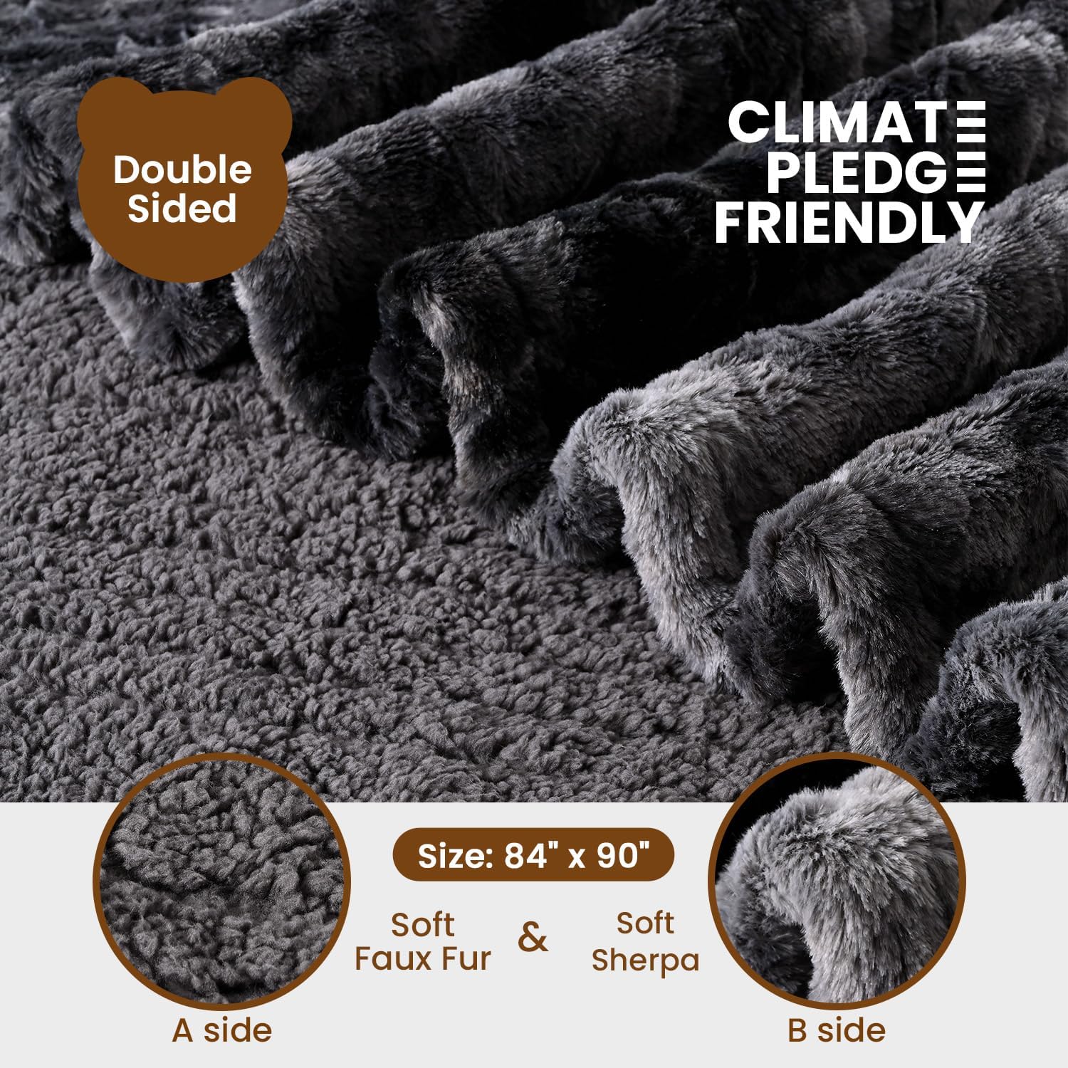 Bearhug Heated Blanket with Dual Controls Electric Heating Blankets Auto Shutoff Electric Blanket Machine Washable Overheat Protection Marble Black Queen Size 84"x 90" - Image 3