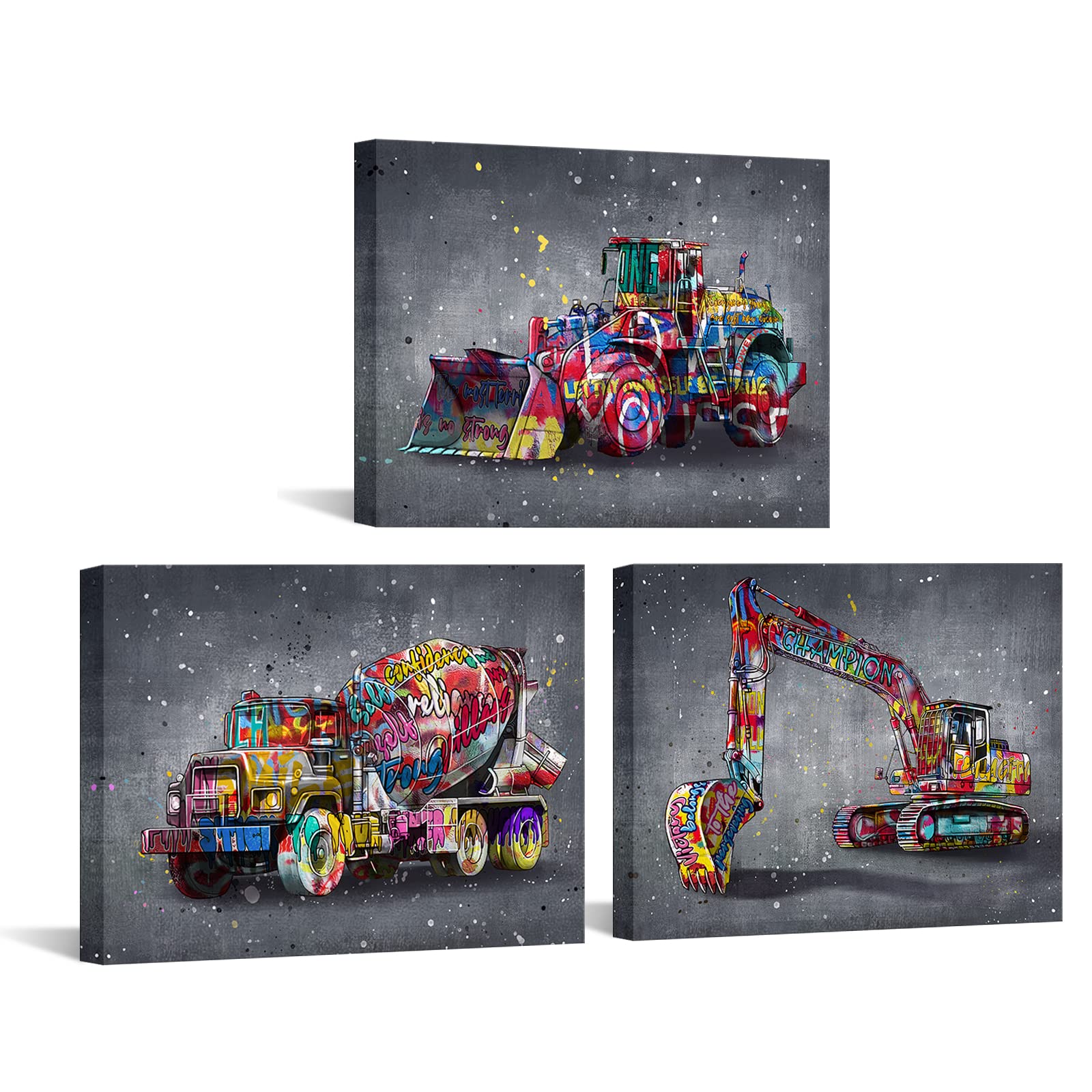 sechars Truck Canvas Wall Art Boys Room Decor Construction Vehicles Car Pictures for Kids Bedroom Graffiti Painting Art Prints Poster Nursery Home Decorations (Small)