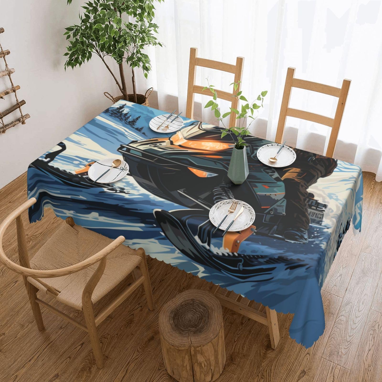 MXZERFKGLA Rectangle Tablecloth 137x183 cm Waterproof Tablecloth for Dining Tables Kitchen Farmhouse Tablecloths Snowmobile Table Cloth Wrinkle Free Table Cover for Dining Buffet Wedding Party