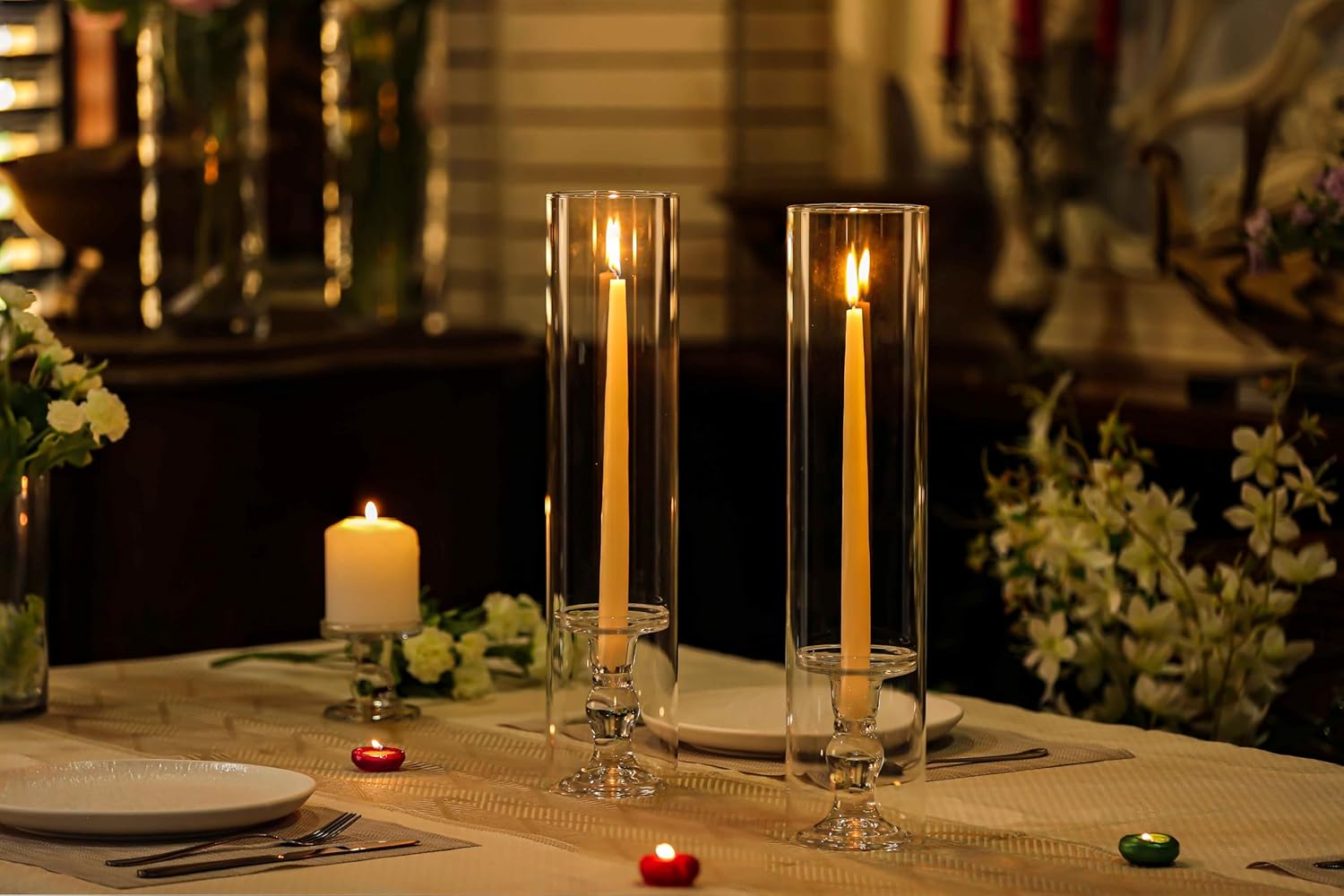 CYS EXCEL 2 PCS (H:18" D:4") Open Ended Glass Hurricane Candleholder Tube Shade | Open Flame Candle Chimney Tube Cover | Bottomless Cylinder