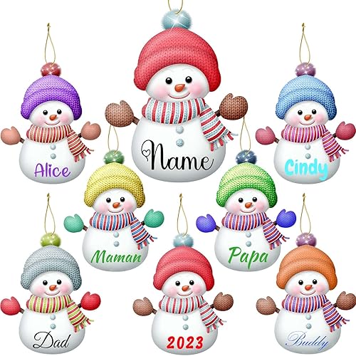 7 adornos de Navidad personalizados de muñeco de nieve 2023 con nombres, árbol de Navidad, decoración colgante de madera, familia de 2, 3, 4, 5, 6,