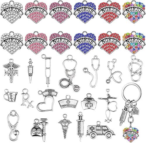 Batiyeer 84 dijes de llavero de cristal con forma de corazón para enfermera, estetoscopio médico, jeringa, gorro, para cumpleaños, regalos de la