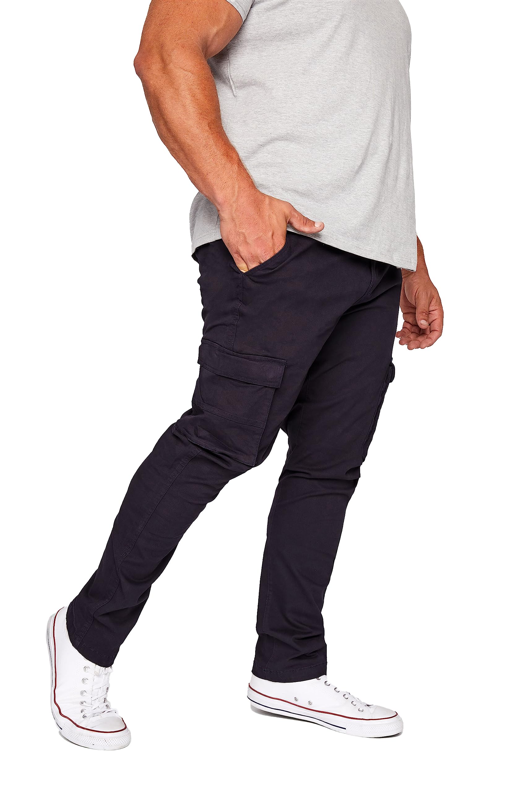 Badrhino Men's Navy Big & Tall Stretch Combat Cargo Trousers - Plus Curve 56 Plus Short