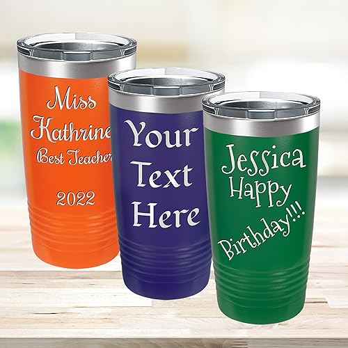 Miniatura 6 de Vaso personalizado de cuello de anillo de 20 onzas con pajilla, vaso aislado al vacío personalizado con texto grabado en Estados Unidos cumpleaños,