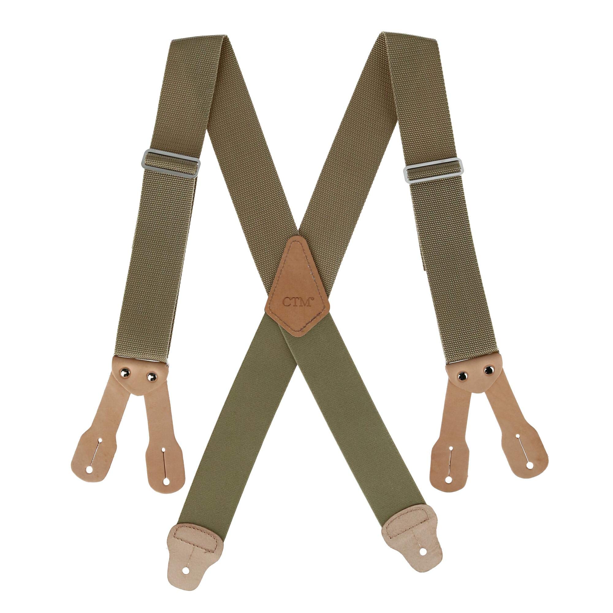 CTM Men's 2-Inch Wide Non-Elastic Button-End Work Braces, Khaki