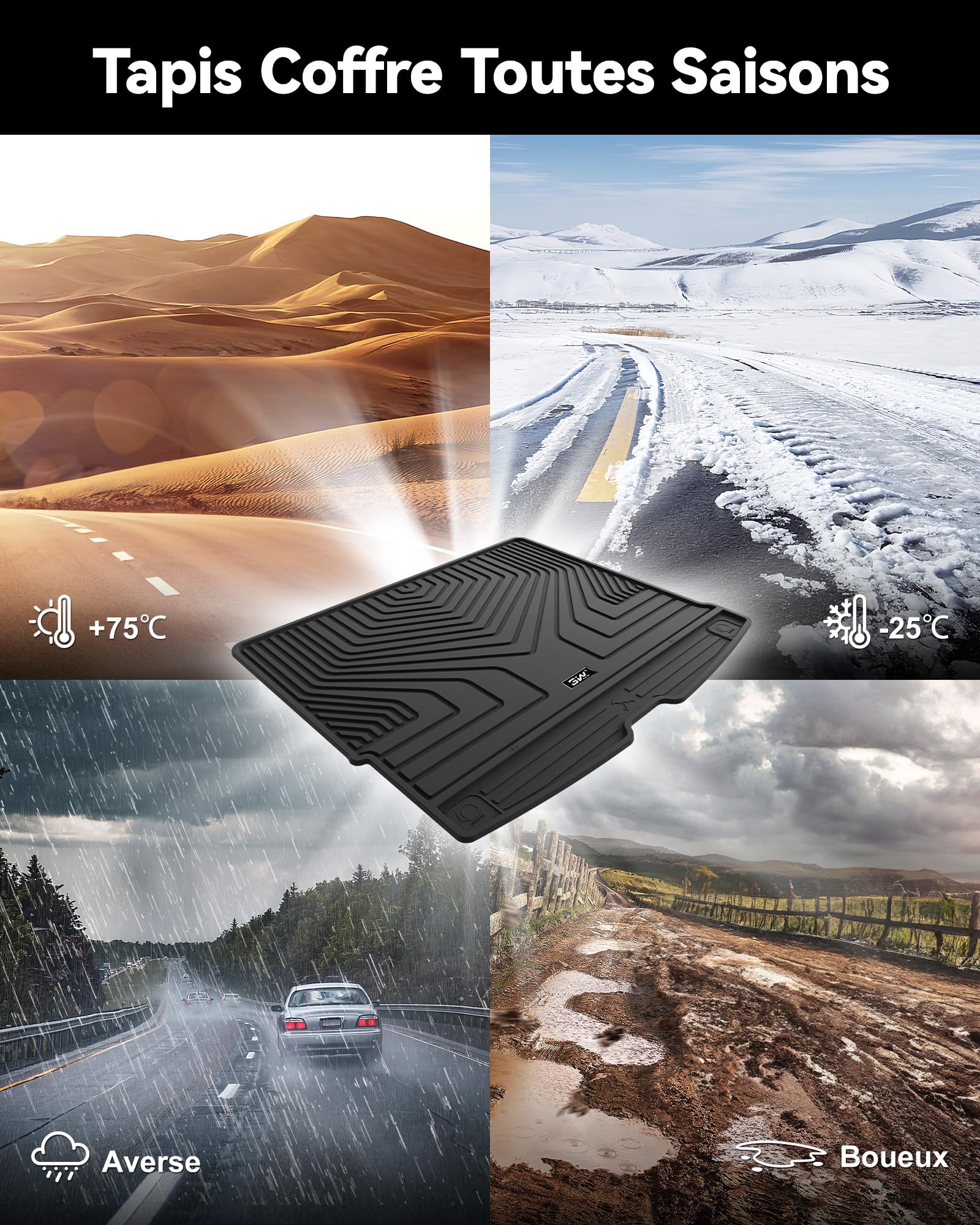 3W Tapis de Coffre pour Volvo XC60 2018-2026