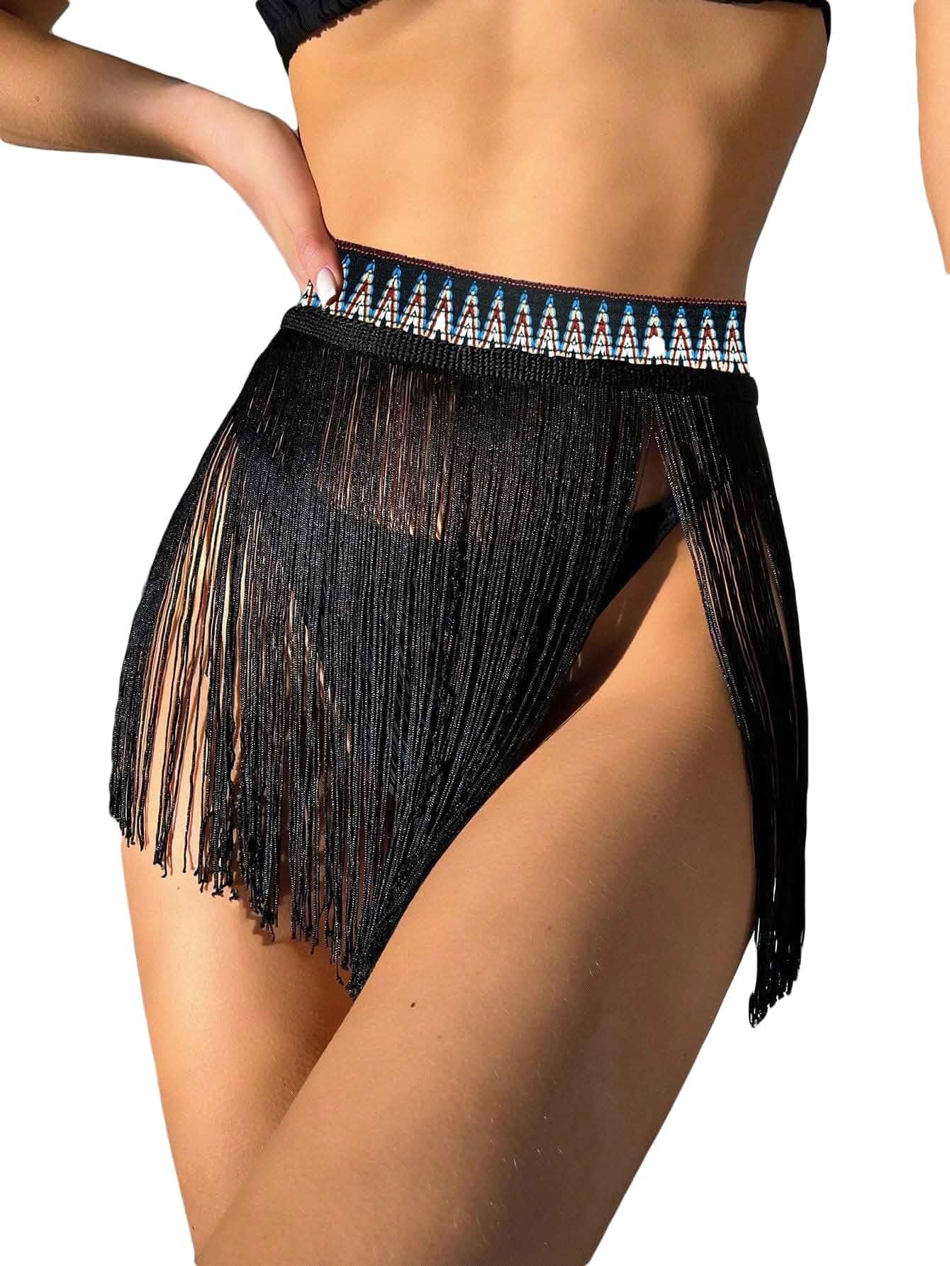 Falainetee Women's High Waist Fringe Trim Party Mini Skirt