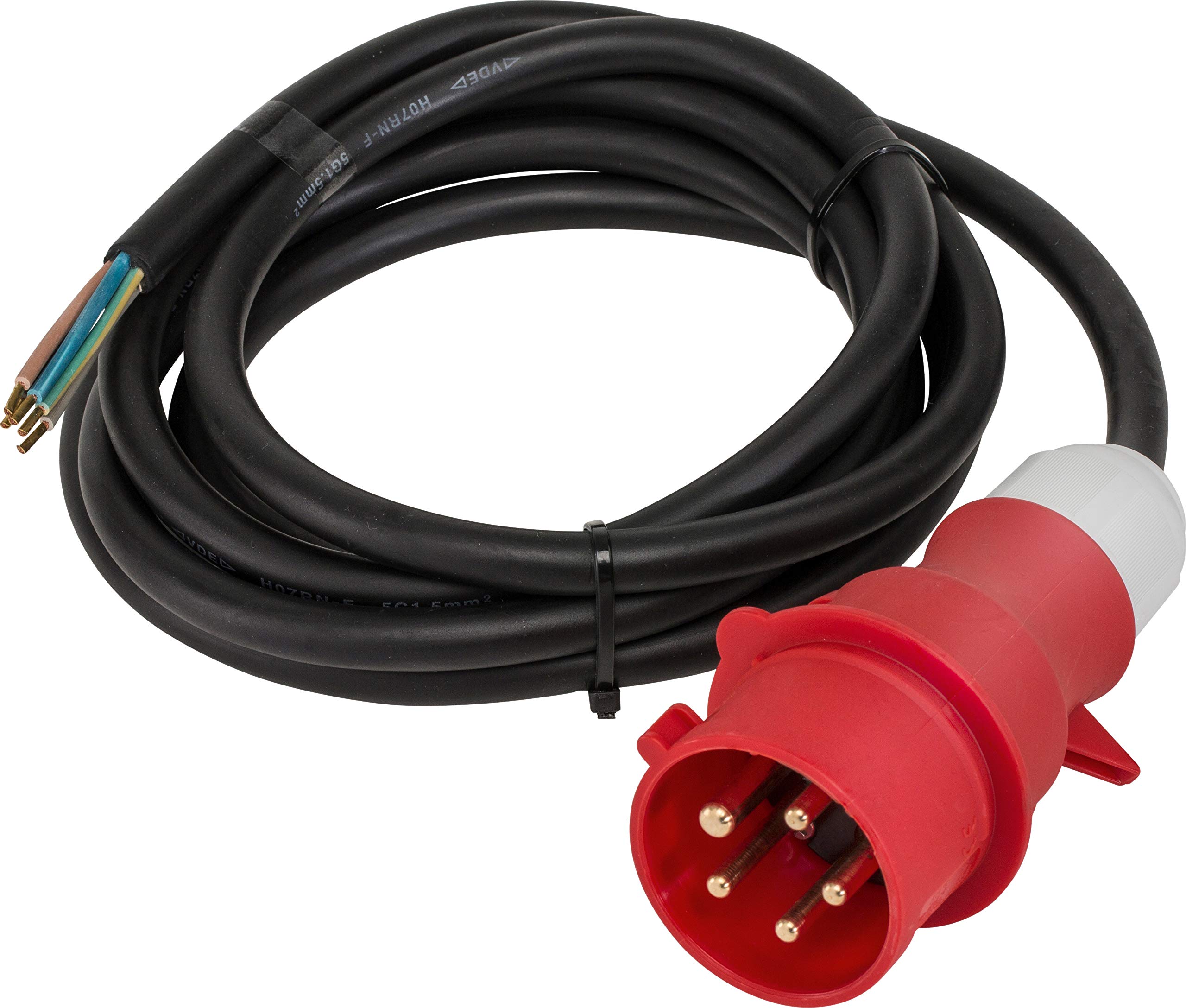 as - Schwabe Cavo di collegamento CEE - 5 m H07RN-F 5G6 - Cavo di alimentazione - Spina CEE con cavo - Cavo di alimentazione con puntali - 400V, 32A - IP44, nero/rosso - 70970